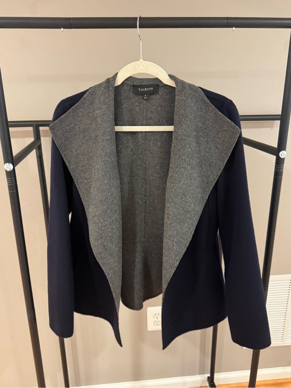 Talbots Navy Jacket with Gray Shawl Collar
